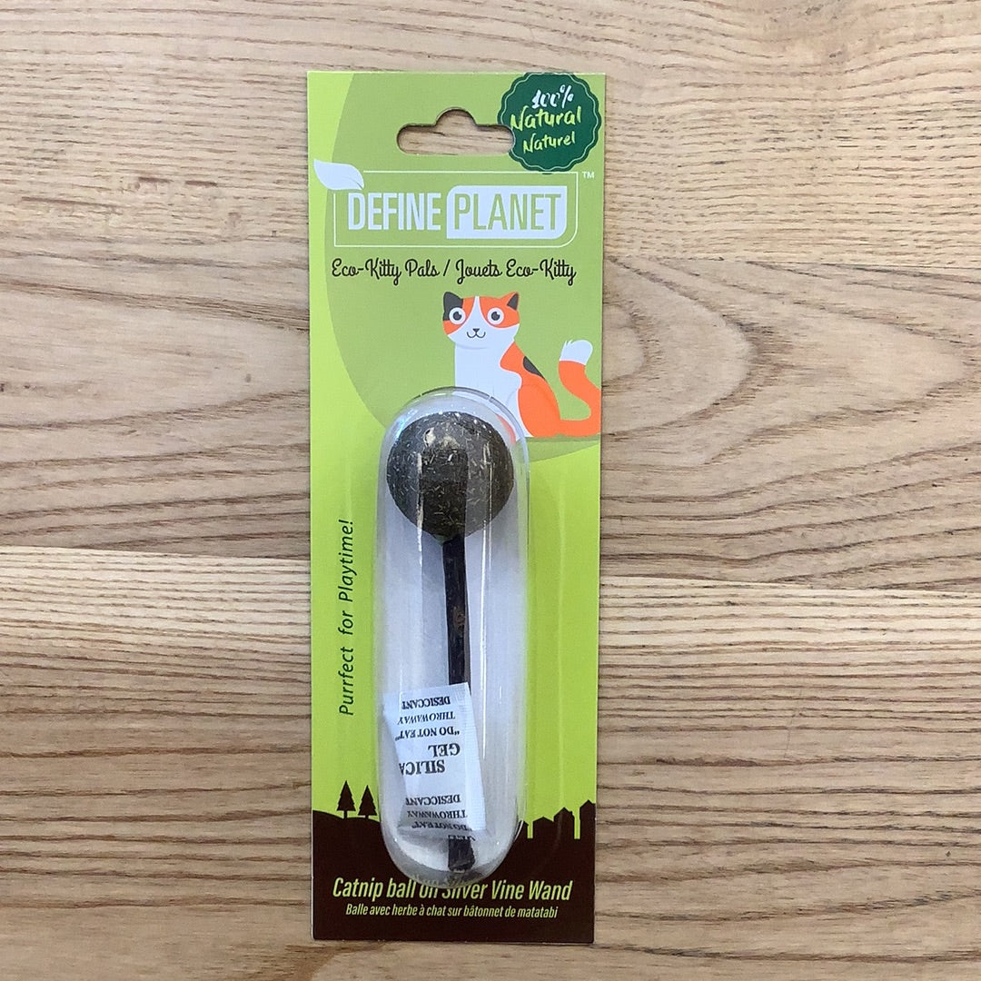 Define Planet Catnip Ball on Silver Vine Wand Cat