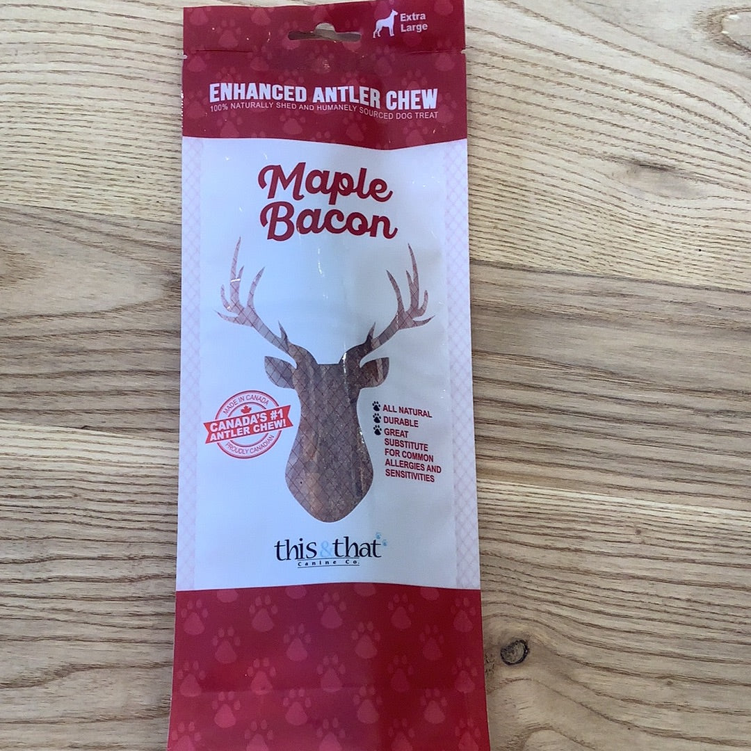Enhanced antler chew, maple bacon