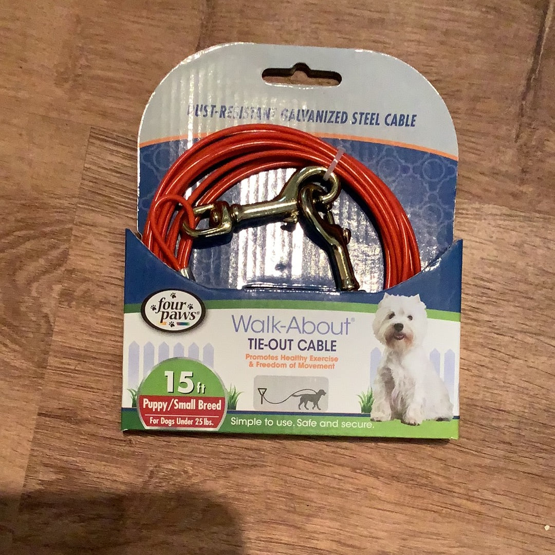 Four Paws Tie Out Cable Puppy Orange 15'