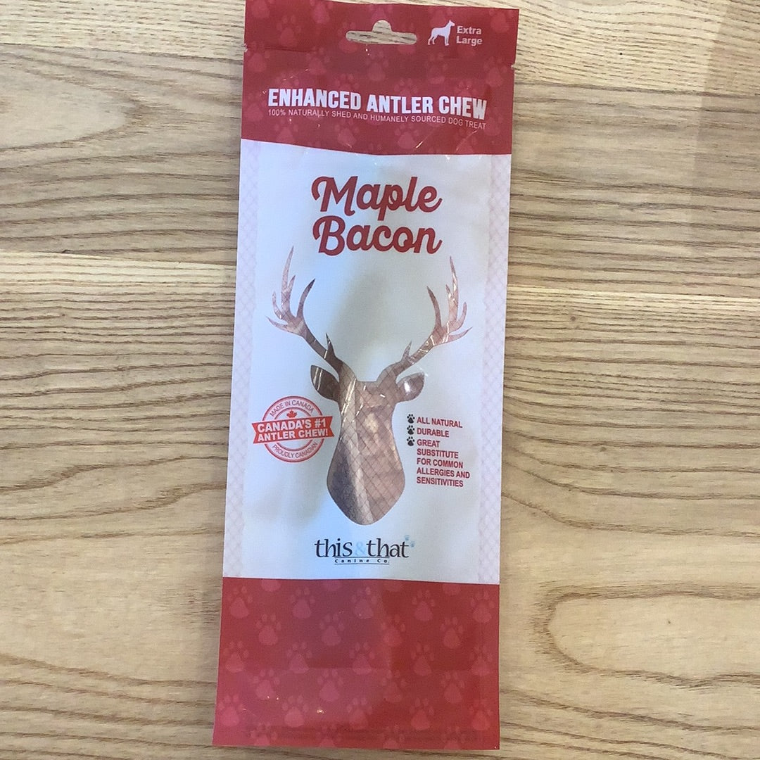Enhanced antler chew, maple bacon